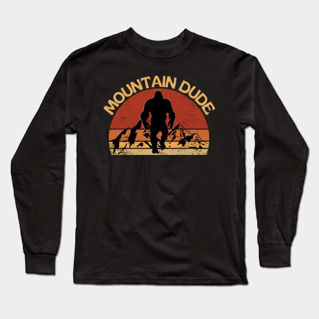 Mountain Dude Vintage Bigfoot Hiking Long Sleeve T-Shirt by Illustradise